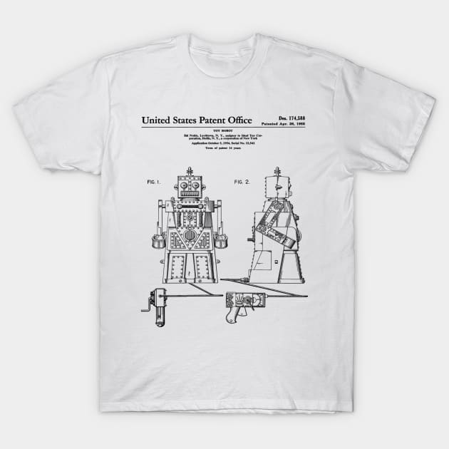 Robert the Robot Toy Patent Black T-Shirt by Luve